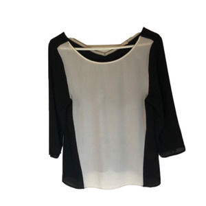 Black and White Color Block Blouse Medium